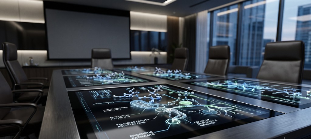 Clinical board room with data displays